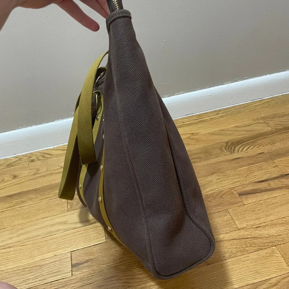 Louis Vuitton Antigua Cabas MM Tote Bag Brown Canvas Olive Green Studded SP0026